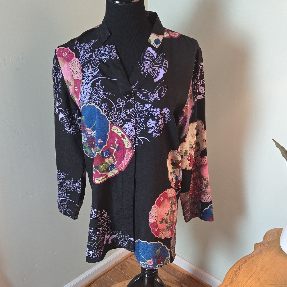 Citron 100% Silk Floral Patterned Long Shirt